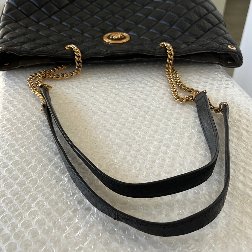 Versace Black Quilted Leather Medusa Shoulder Bag with Gold Chain Straps - Picture 6 of 12